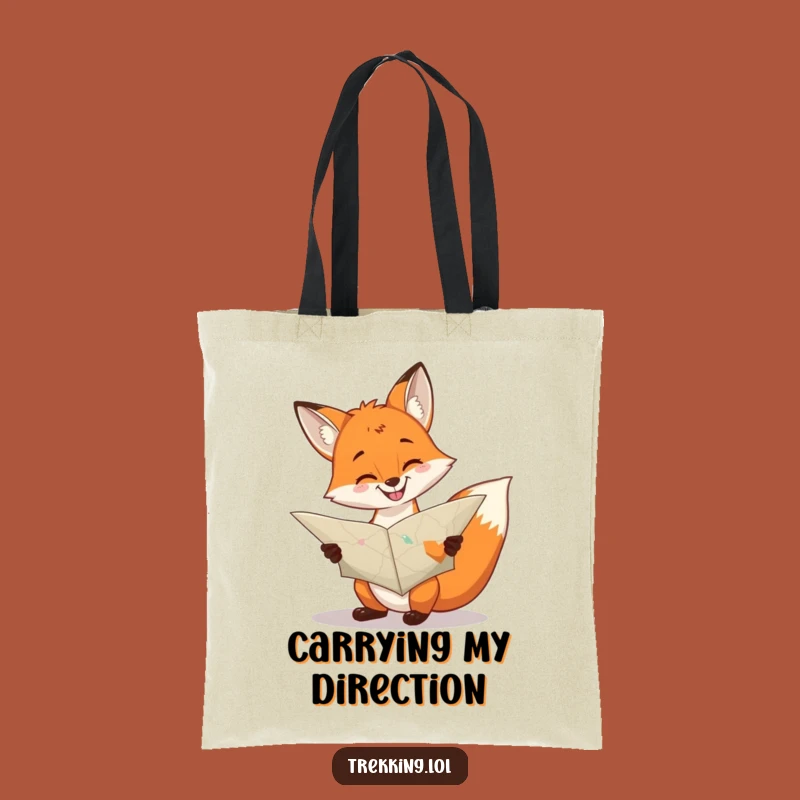 Funny Cheerful Fox Map Tote Bag: Grinning Navigator Carry-All Gift