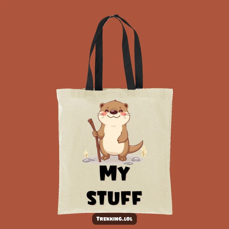 Funny Otter Walking Stick Tote Bag: Smiling Navigator Otter, Humorous Everyday Bag